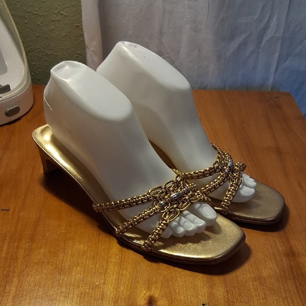 Gold Braided Chain Wedge Sandals